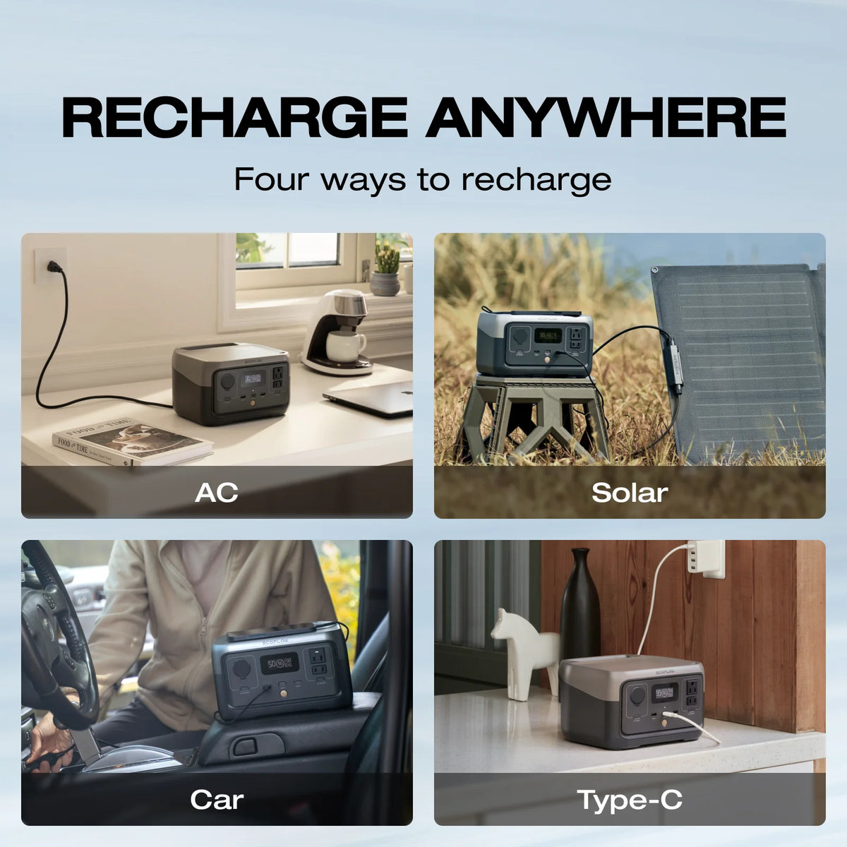 EF Ecoflow Portable Power Station RIVER 2 240, 243wh LiFePO4 Battery/1 Hour Fast Charging, 600W Output Solar Generator (Solar Panel Optional) for Outdoor Camping, Home Use, RV, Walmart Exclusive