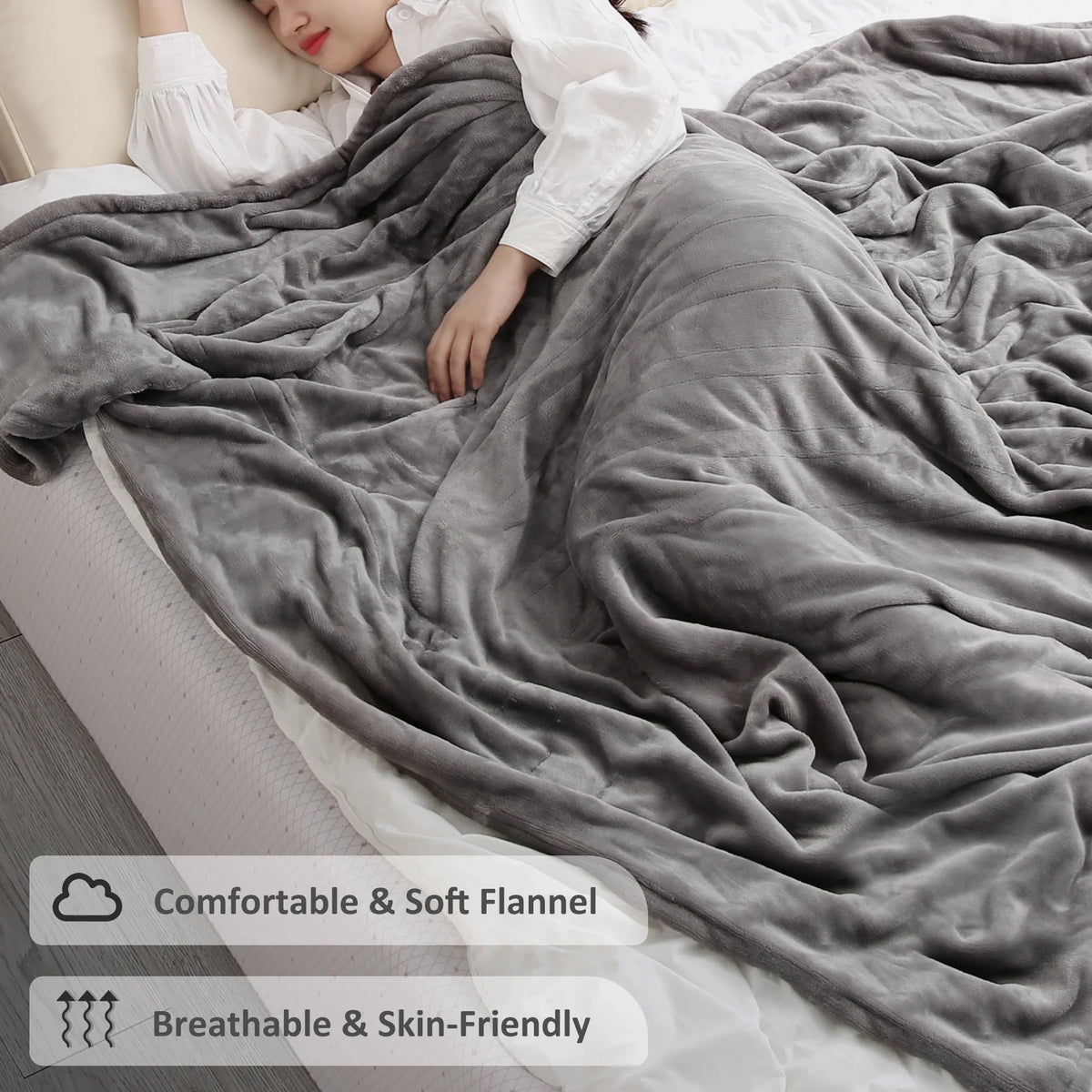 MARNUR Electric Heated Blanket Twin Size 62" x 84" with 4 Heating Levels, 10H Auto - Off, Machine Washable - Gray