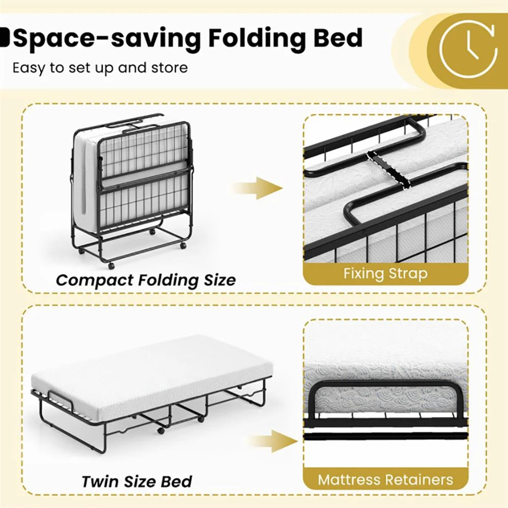 Kepooman Twin Size Folding Bed with Memory Foam Mattress and Heavy - Duty Metal Frame