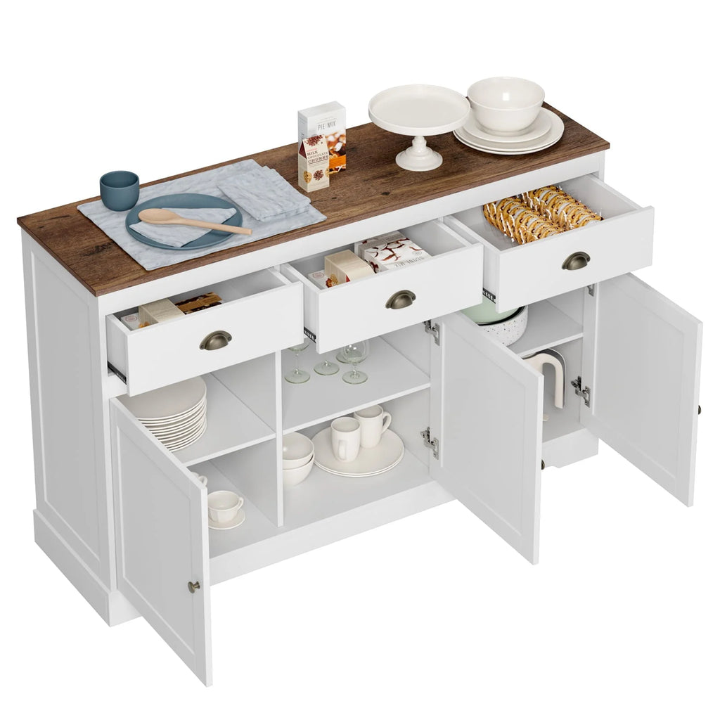 Homfa Sideboard Storage Cabinet with 3 Drawers & 3 Doors, 53.54'' Wide Buffet Cabinet for Dining Room, White