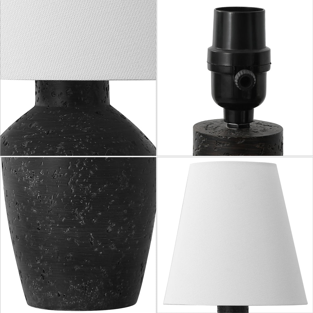 JONATHAN Y Xander 19.5" Minimalist Scandinavian Concrete Effect Resin/Iron Ginger Jar LED Table Lamp, Matte Black (Set of 2), JYL5605A - SET2