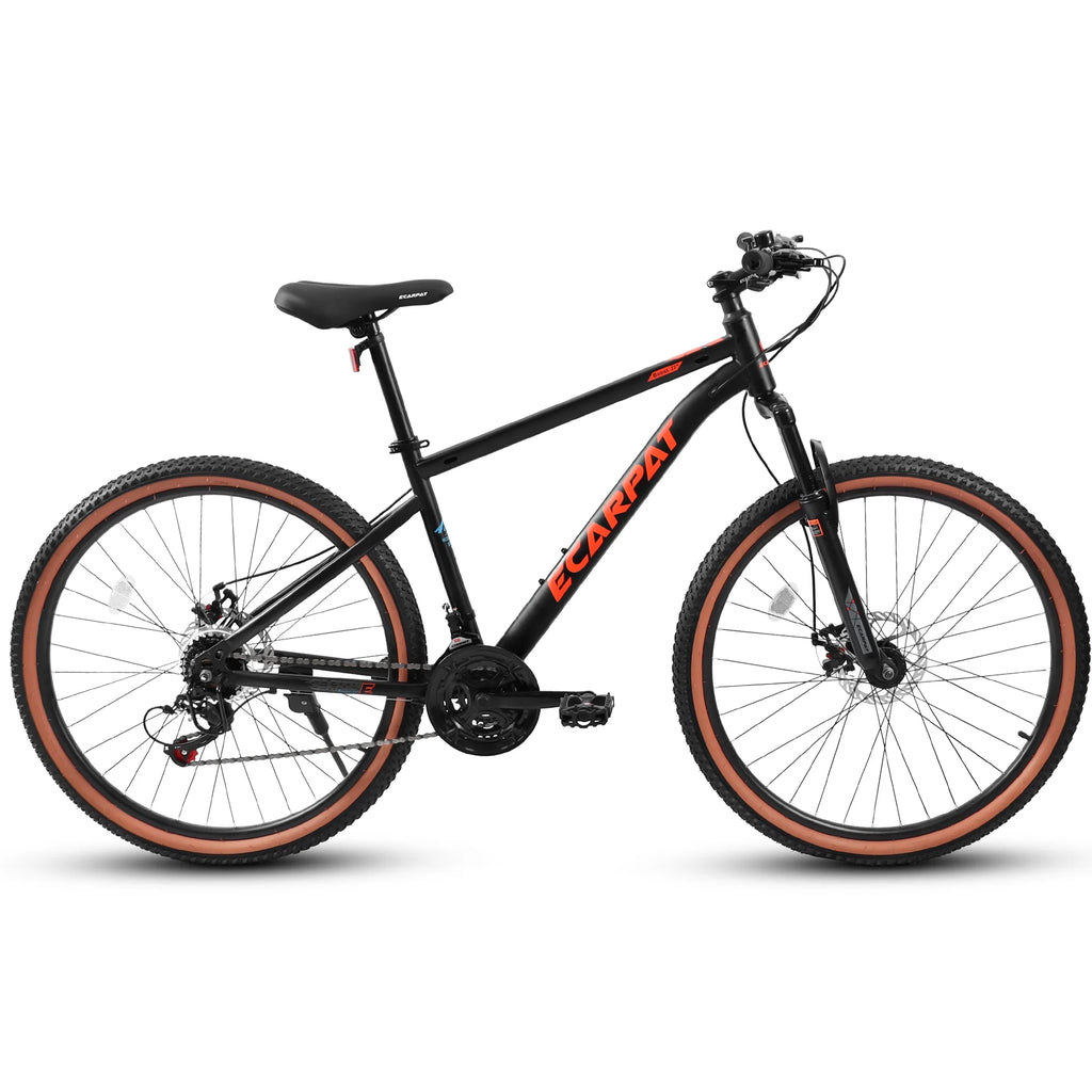 27.5 in Mountain Bike for Adults, Durable High Carbon Steel Frame, Disc Brakes, Stylish Brown Edge Tires, Ideal for Commuting and Outdoor Exploration