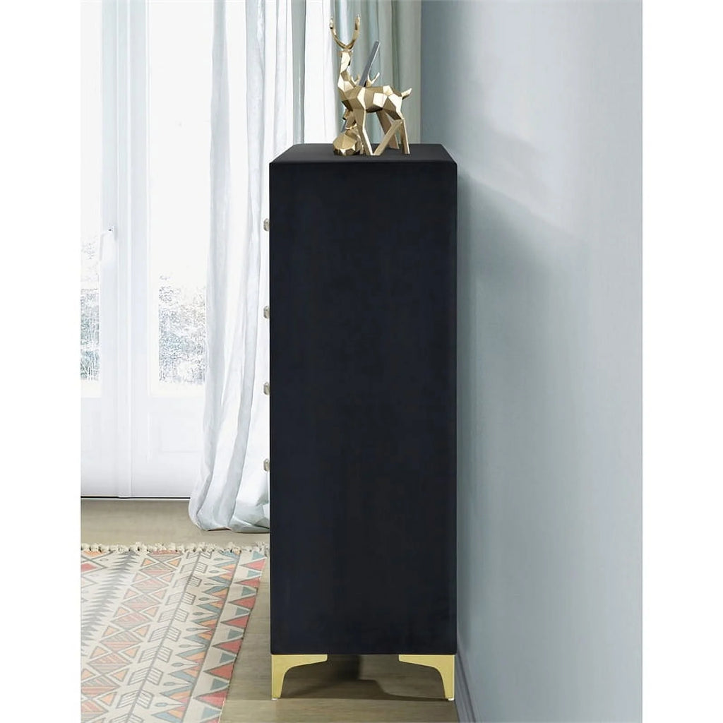 Better Home Products Monique Velvet Upholstered 5 - Drawer Chest in Black