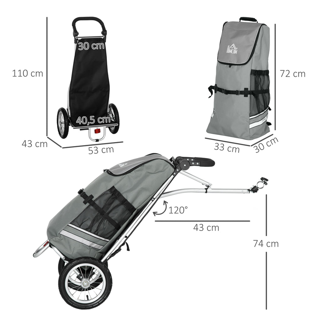 HOMCOM 3-in-1 Einkaufstrolley Einkaufswagen Fahrradanhänger Sackkarre, 53 x 43 x 110cm , Grau+Silber