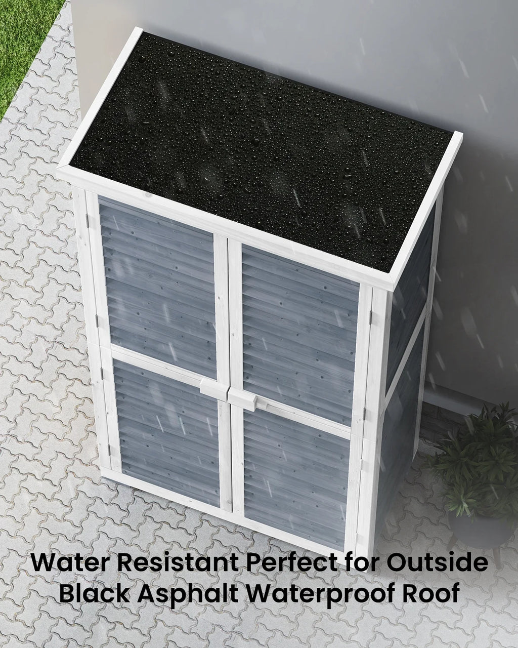 Aiho 55 Wide Outdoor Storage Shed with Lockable Double Doors - Weather - Resistant Garden Shed for Patio, Backyard & Lawn, Gray