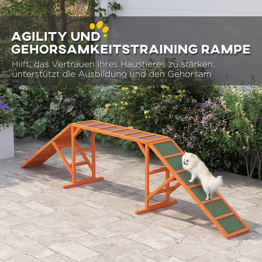 PawHut Agility Hunderampe, Parcours, rutschfest, wetterfest, Holz, 325 x 55 x 69 cm, Orange