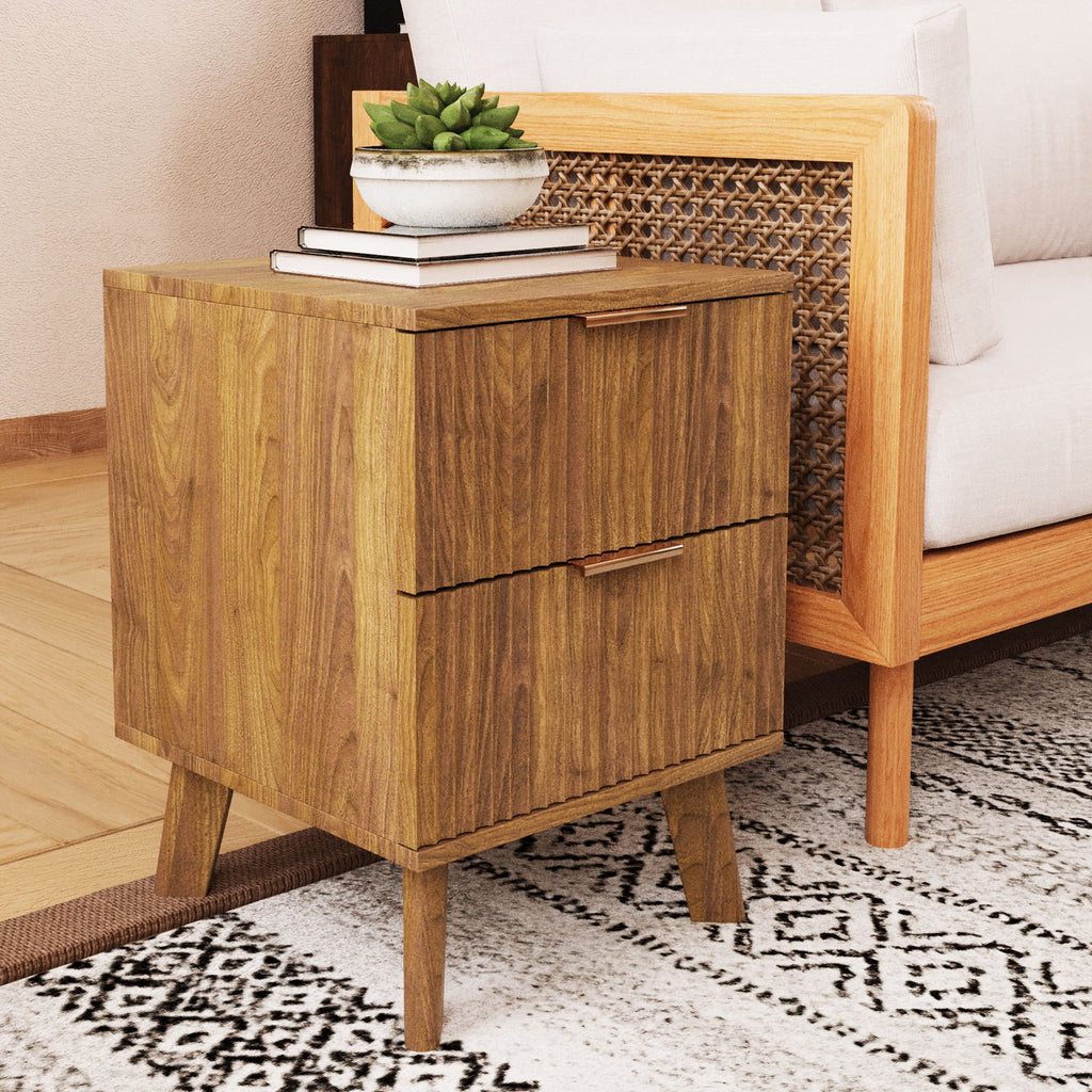 YOCWO Fluted Nightstand for Bedroom Set of 2, Wood Bedside Table Set of 2 with Drawers, Black