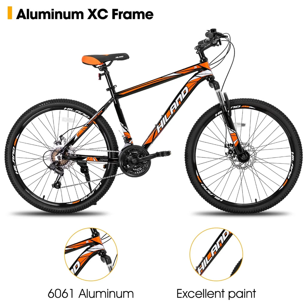 Hiland Mountain Bike, Multi - Spokes, Shimano 21 Speeds Drivetrain, Aluminum Frame 26 in Wheels, Men'S MTB Bicycle, White