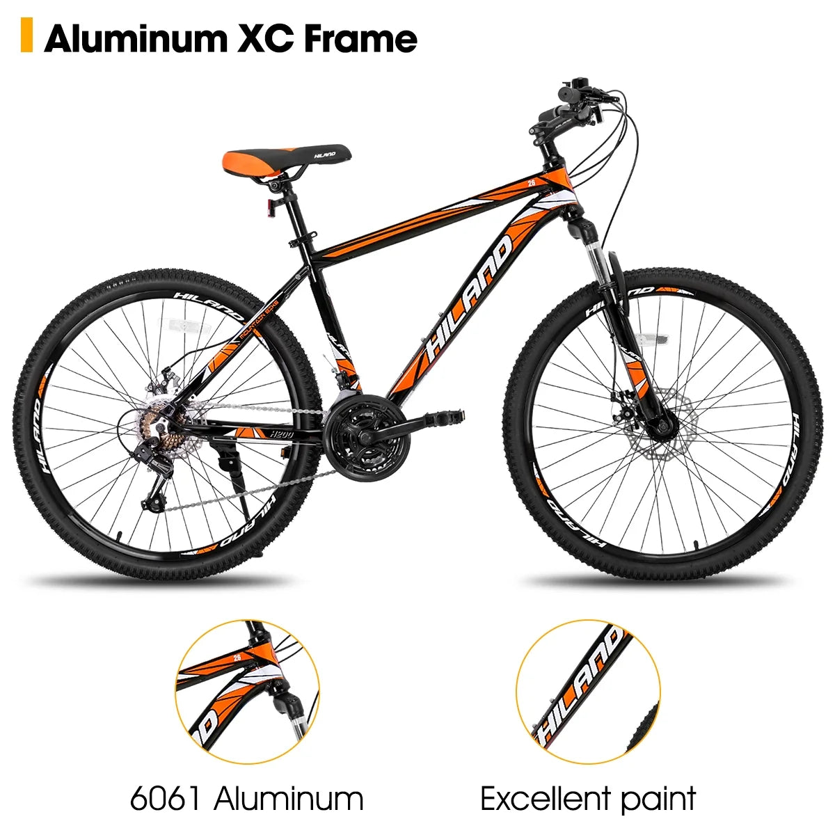 Hiland Mountain Bike, Multi - Spokes, Shimano 21 Speeds Drivetrain, Aluminum Frame 26 in Wheels, Men'S MTB Bicycle, White