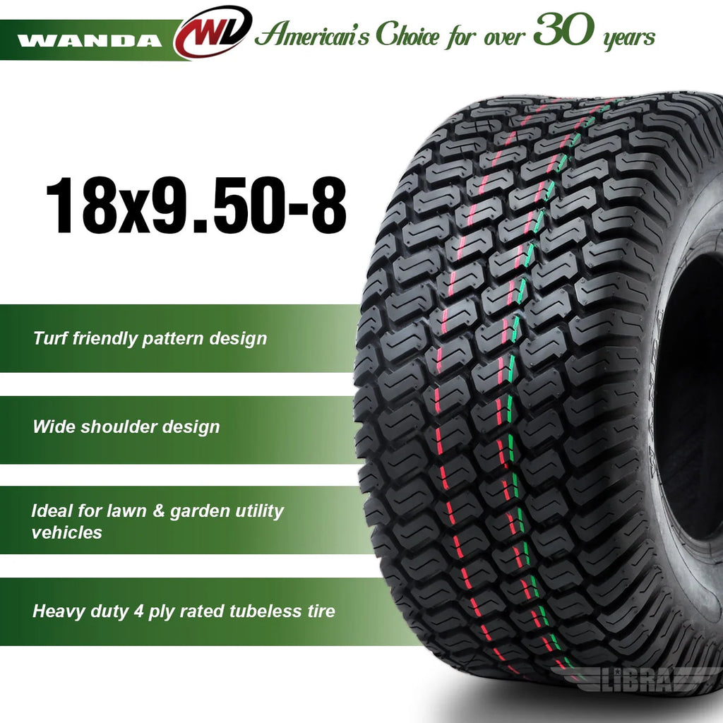 2 New WANDA 18x9.50 - 8 Lawn Mower Utility/ Golf Cart Turf Tires P332 - 13032