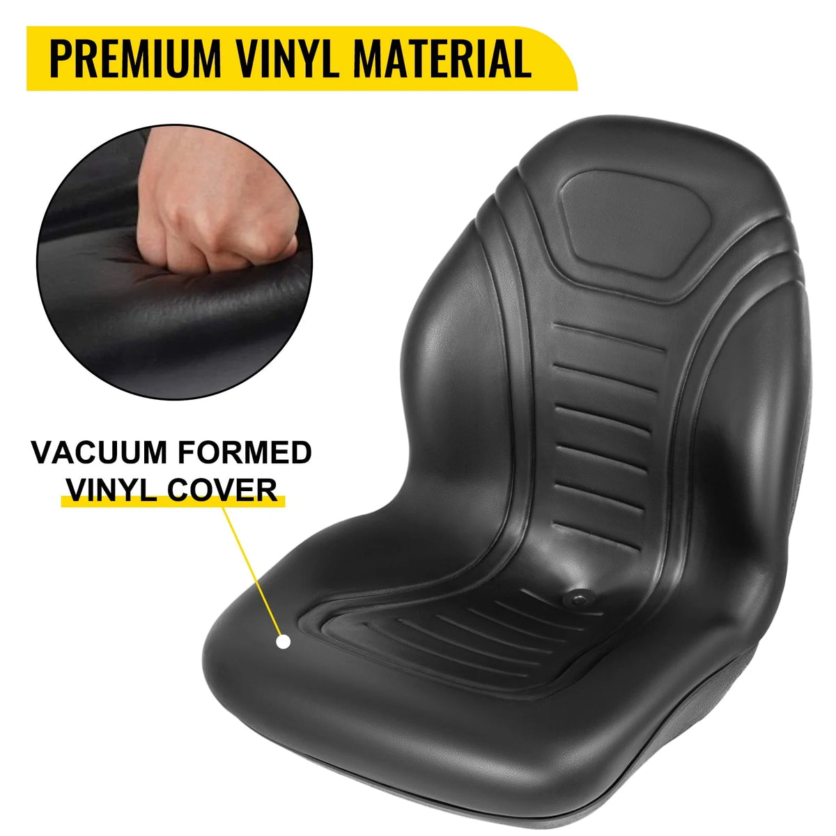 VEVOR 2pcs Universal Tractor Seat Replacement, Compact High Back Mower Seat Pair, Black Vinyl Forklift Seat, Central Drain Hole Skid Steer Seat with Mounting Bolt Patterns of 8" x 11.5" & 11.25" x 11.5"