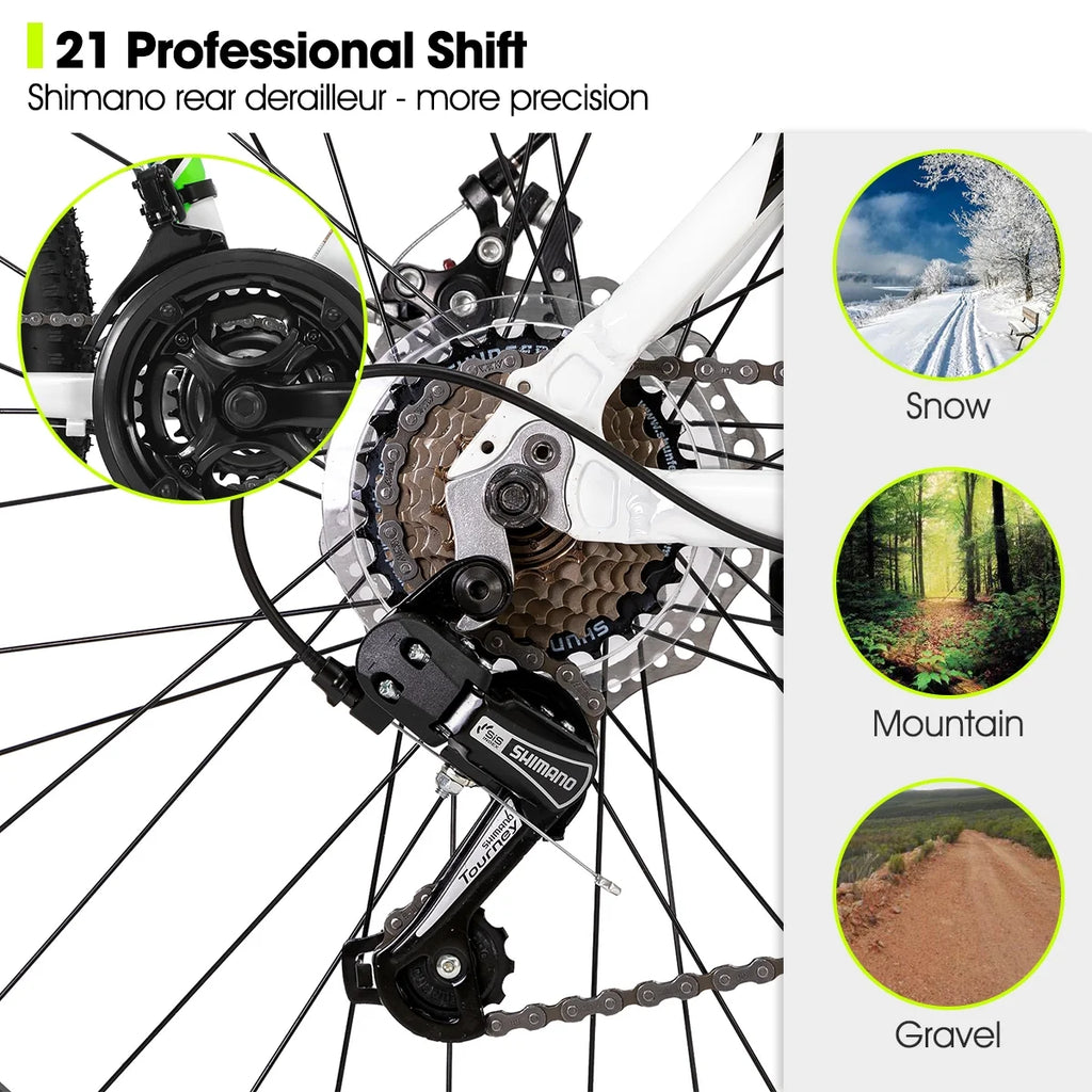 Hiland Mountain Bike, Multi - Spokes, Shimano 21 Speeds Drivetrain, Aluminum Frame 26 in Wheels, Men'S MTB Bicycle, White