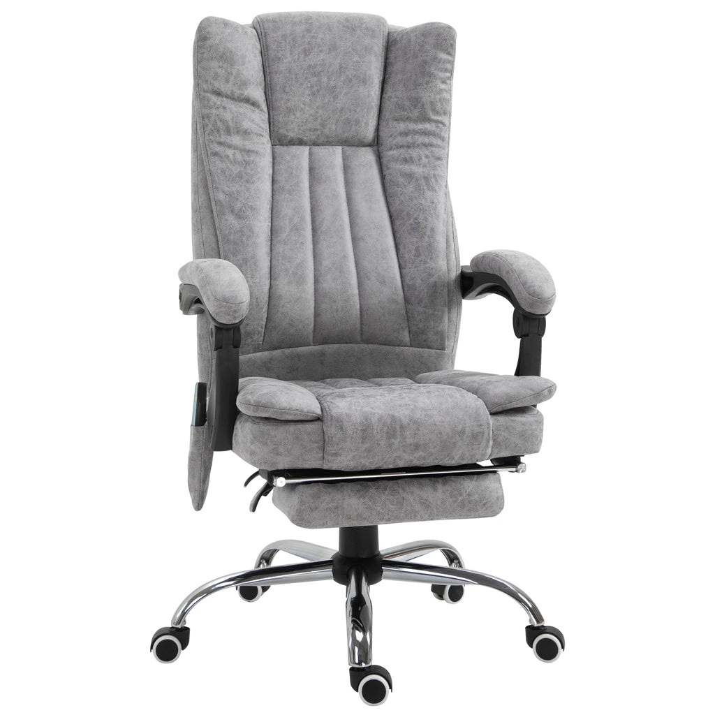 Vinsetto Bürostuhl mit Massagefunktion, Ergonomischer Schreibtischstuhl mit Heizfunktion, Liegefunktion, Höhenverstellbarer Drehstuhl mit Fußstütze, Seitentasche, Grau