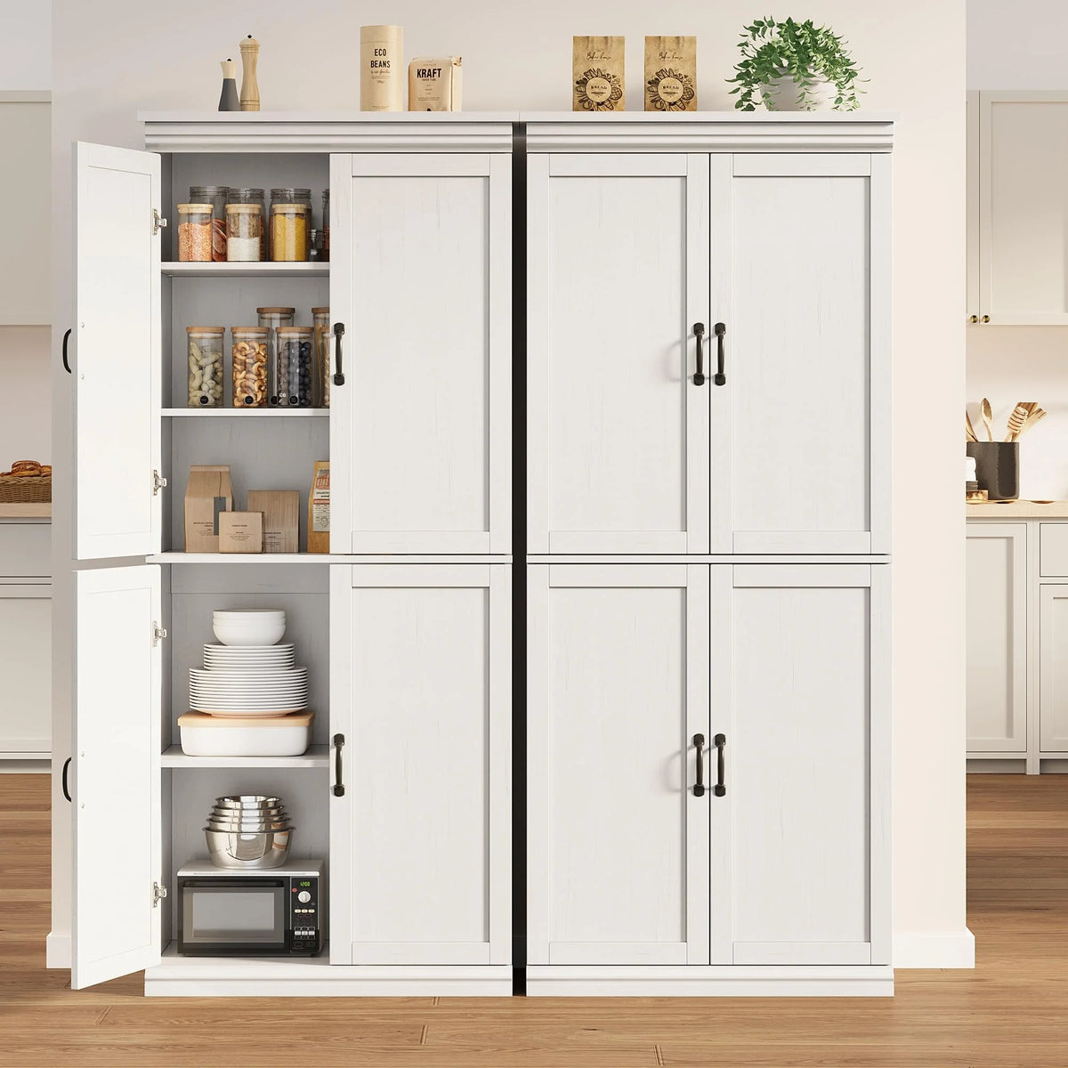 Dsstyles Pantry Cabinet, Freestanding Kitchen Pantry Storage Cabinet, 70" Cupboard, Tall Storage Cabinet with Doors and Adjustable Shelves, for Bathroom, Dining Room, Living Room, Antique White/Gray