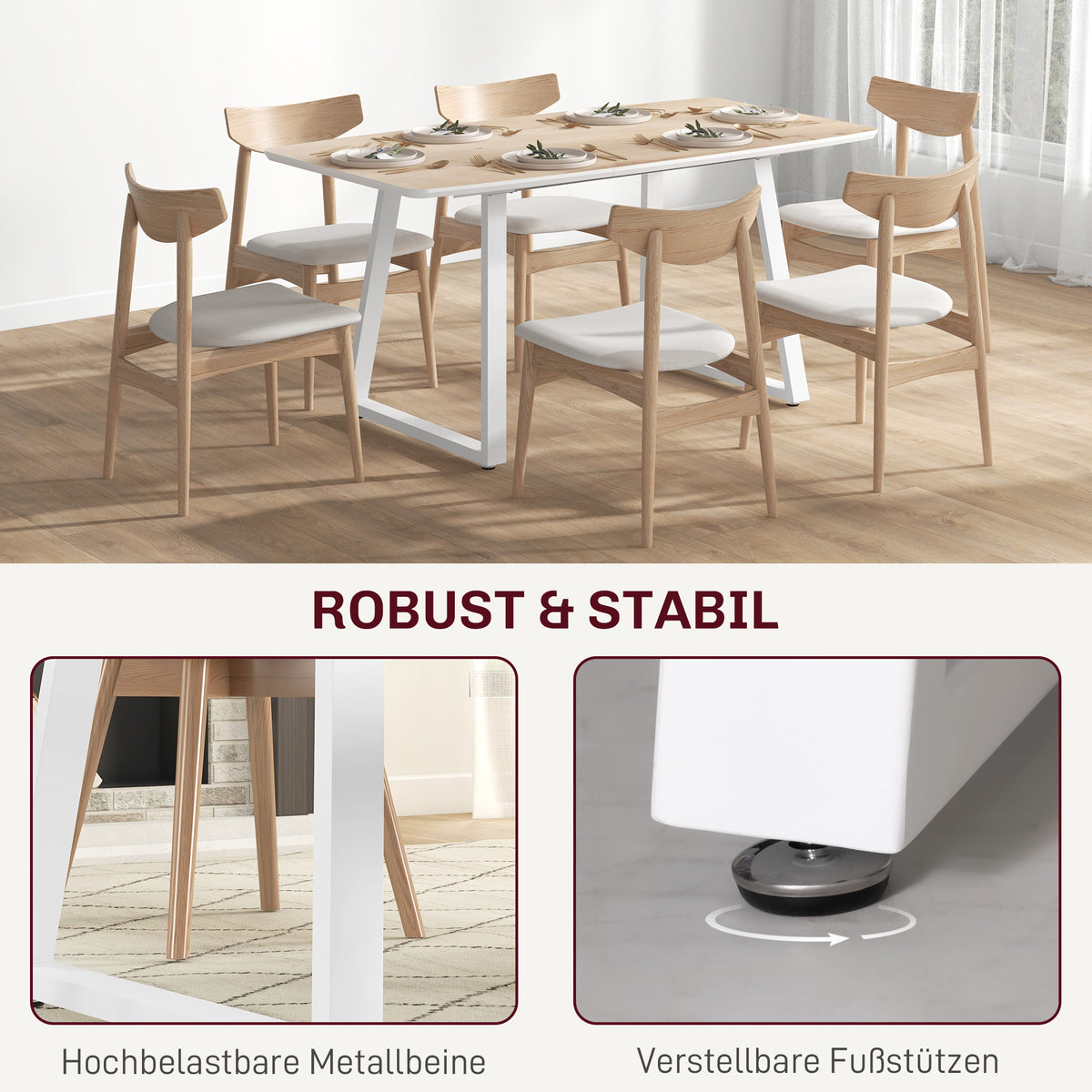 HOMCOM Klappbarer Esstisch, ausziehbar, industrieller Stil, MDF-Holzoptik, Metall, 120-160 x 80 x 76 cm, Eiche
