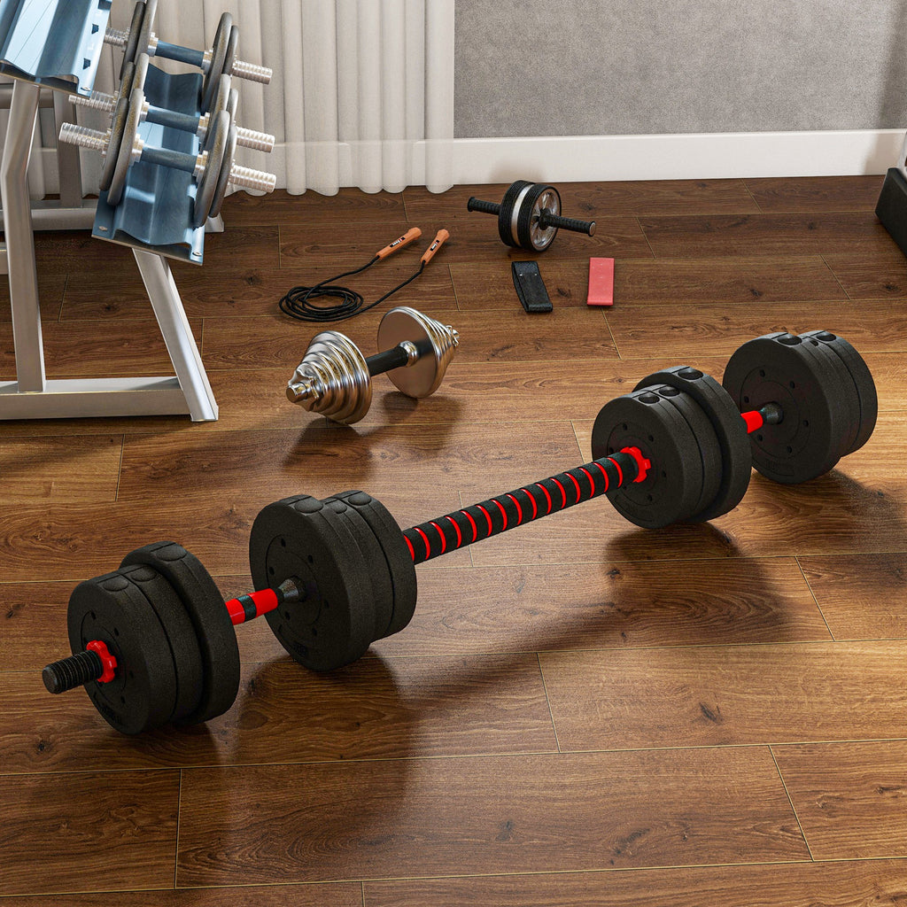 HOMCOM 2 in 1 Hanteln Set 20 kg verstellbare Kurzhantel & Langhantel professionell Dumbbell Krafttraining Schwarz