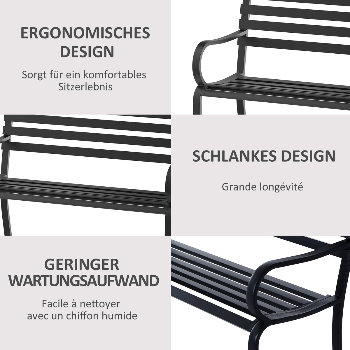 Outsunny 2-Sitzer Gartenbank Sitzbank 240kg belastbar Bank Gartenmöbel für den Innen- und Außenbereich geeignet 127 x 58 x 82 cm Schwarz