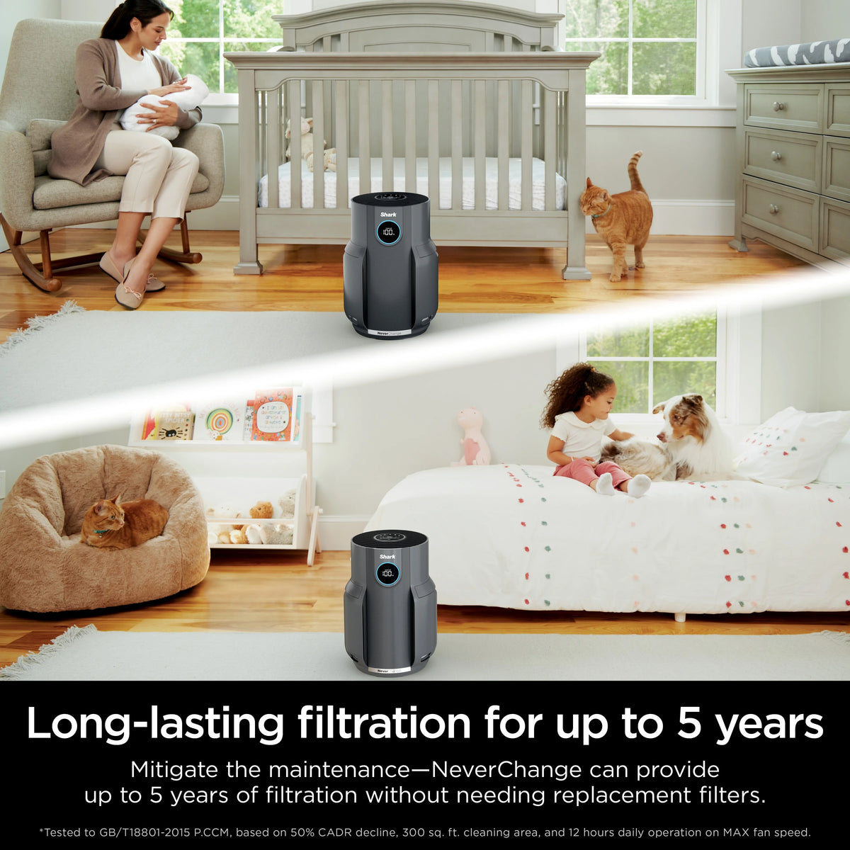 Shark Neverchange Air Purifier, 5 - Year HEPA Filter, 600sq. Ft. Gray, HP150