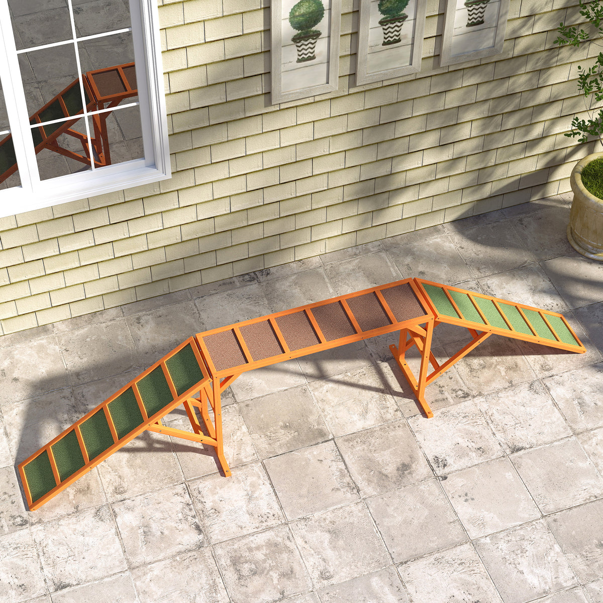 PawHut Agility Hunderampe, Parcours, rutschfest, wetterfest, Holz, 325 x 55 x 69 cm, Orange