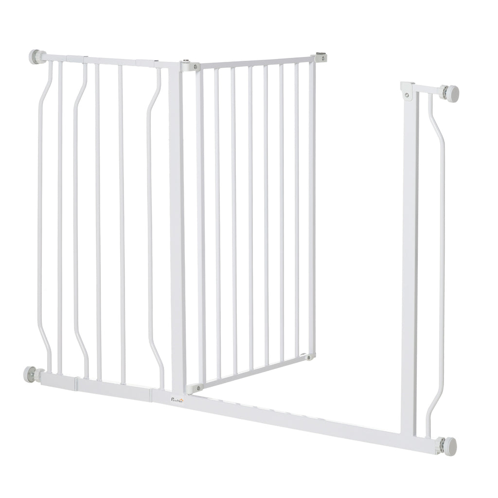PawHut Hunde-Absperrgitter, Klemmmontage, verstellbare Länge, Stahl/ABS, 75-115 x 76cm, Weiß