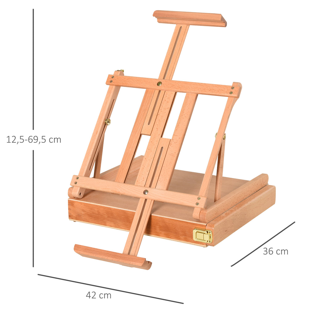 Vinsetto Staffelei Keilrahmen Kofferstaffelei Atelierstaffelei Winkelverstellbar Faltbar mit Schublade Buchenholz Natur 42 x 36 x 12,5 cm