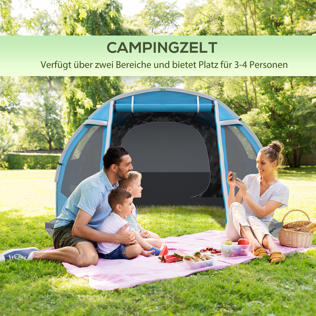 Outsunny Campingzelt Trekkingzelt Zelt, wetterbeständig, 2 Räume,  475 x 264  cm Breite x 172, Blau