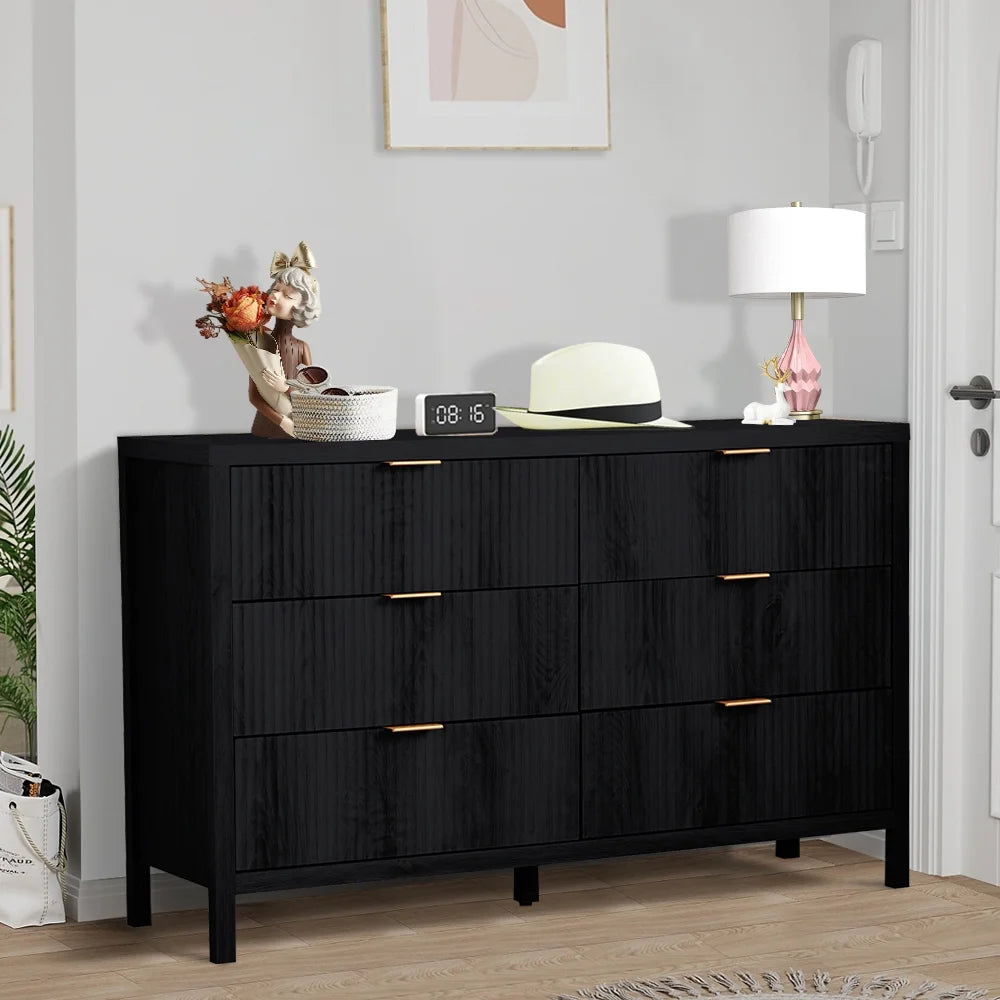 YOCWO Fluted Nightstand for Bedroom Set of 2, Wood Bedside Table Set of 2 with Drawers, Black