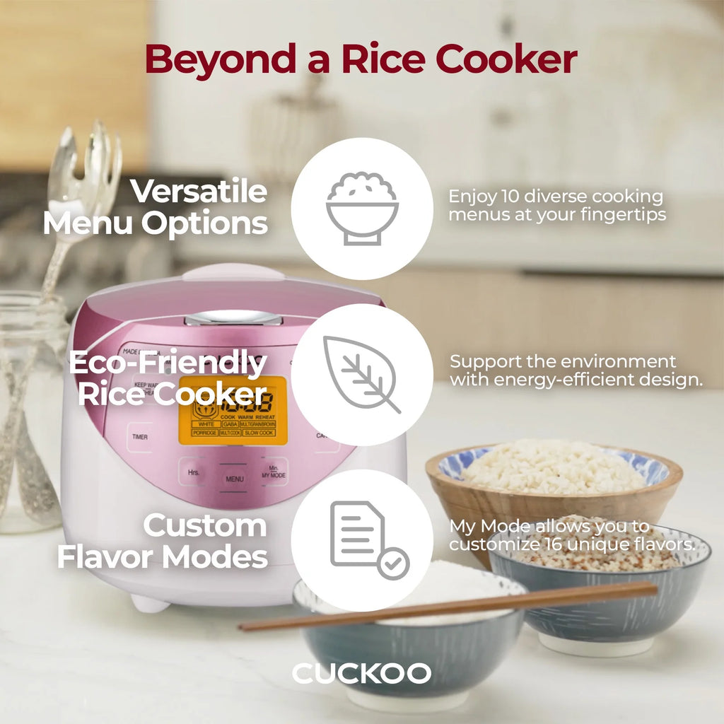 CUCKOO Rice Cooker 12 Cups Cooked Warmer with Nonstick Pot 7 Menu Options and Micom Fuzzy Logic Tech in White/Pink (CR - 0631F)