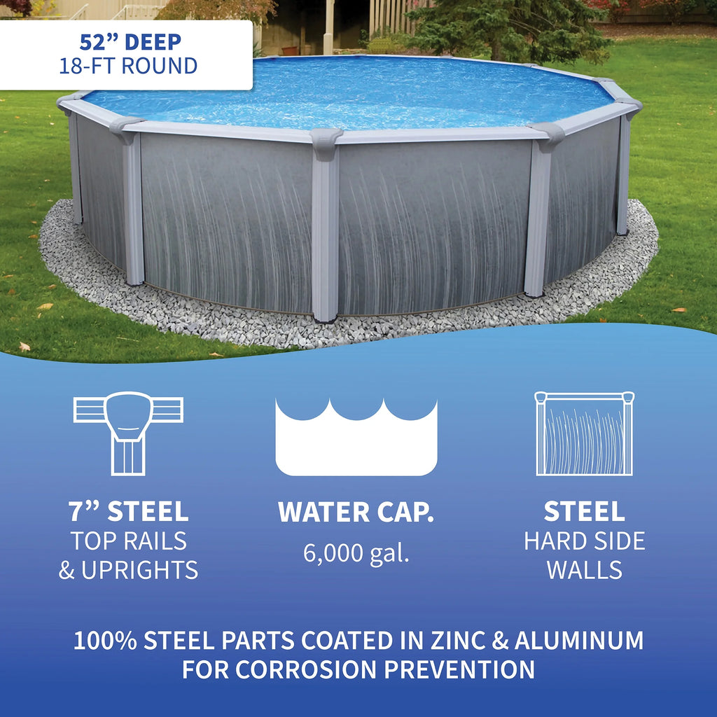 Blue Wave Martinique 15 - Ft Round 52 - in Deep 7 - in Top Rail Metal Wall Swimming Pool Package