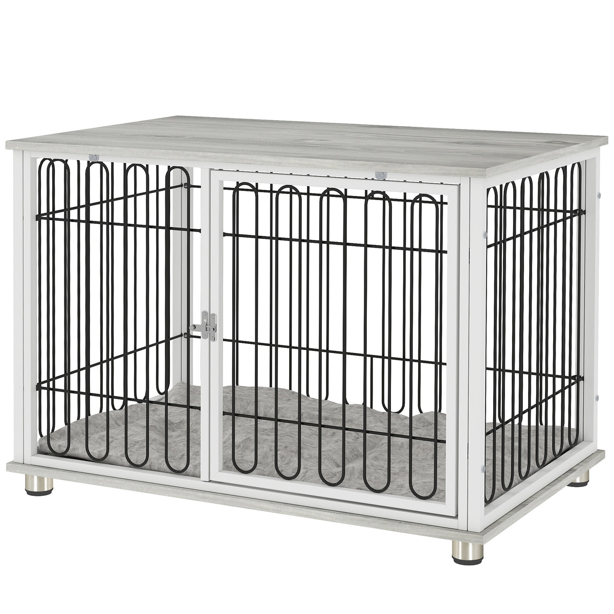PawHut Hundekäfig Käfig für Hunde mit Kissen verstellbare Füße für mittelgroße Hunde bis 20 kg 90 x 58 x 62,5 cm grau