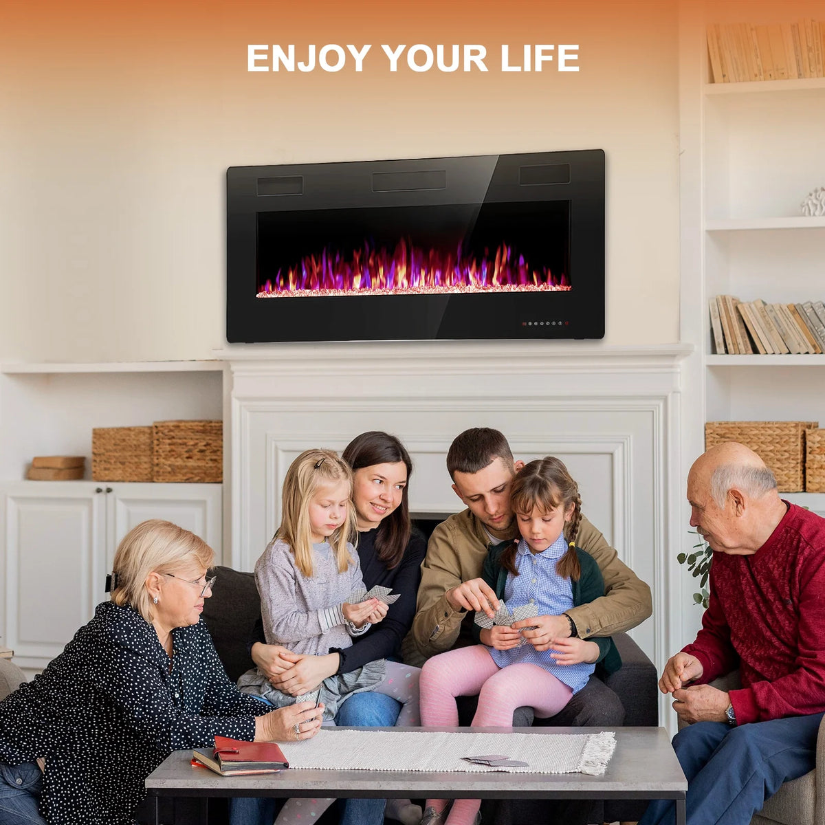 KISSAIR 60 Indoor Electric Fireplace Ultra Thin Fireplace, Wall Mounted Recessed Fireplace with Multiple Colors