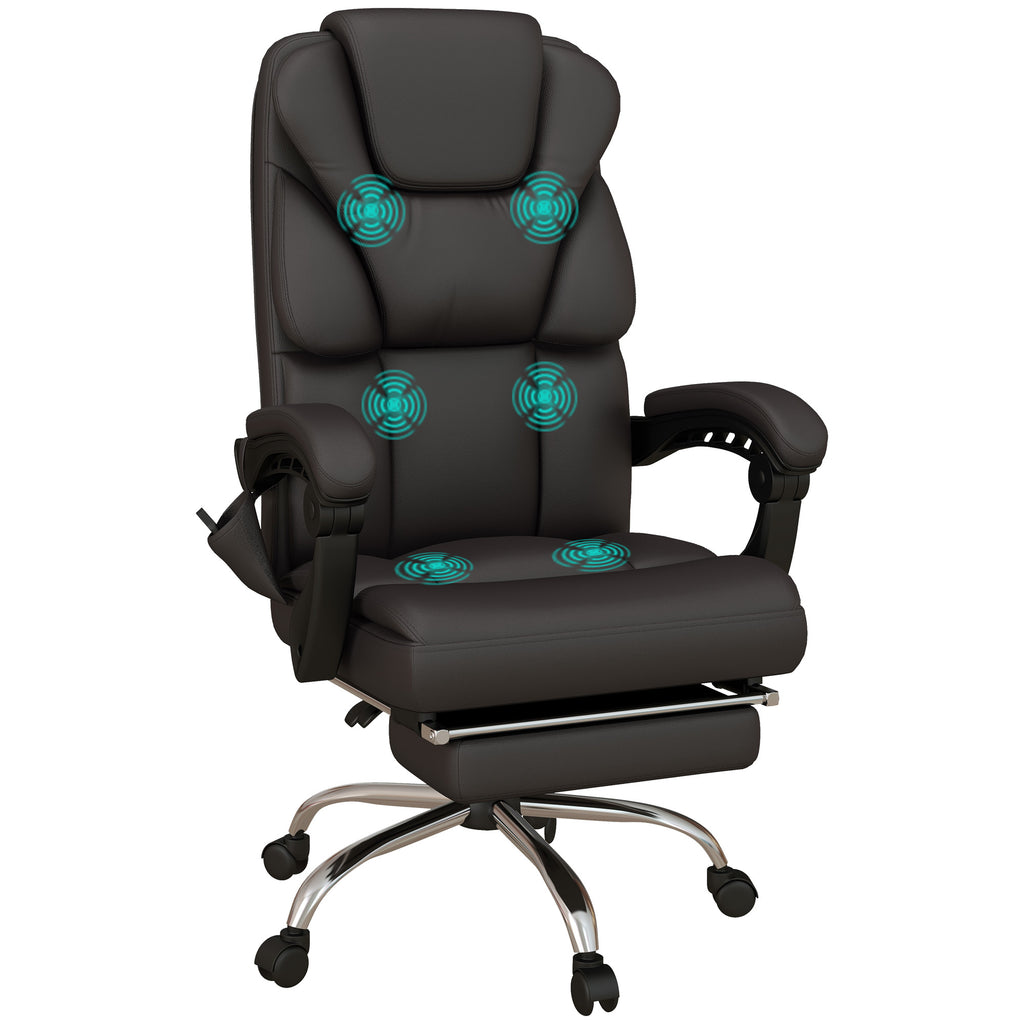 Vinsetto Bürostuhl mit Massagefunktion, ergonomisch, liegefähig, 63x57x118, Braun