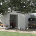 Outsunny 9' x 6' Metal Storage Shed Garden Tool House with Double Sliding Doors, 4 Air Vents for Backyard, Patio, Lawn, Silver