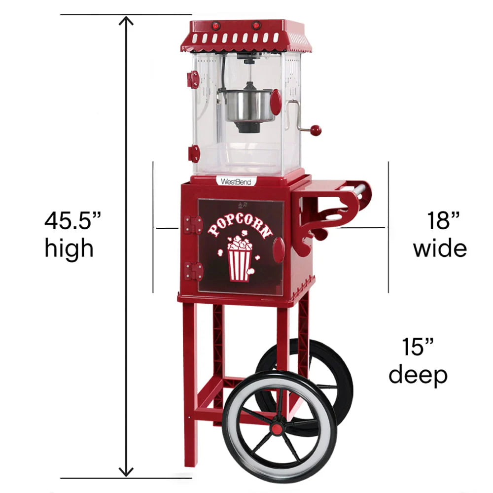 West Bend Popcorn Machine and Cart, 10 - Cup Capacity, in Red (PCMC20RD13), 14.35 lb., New