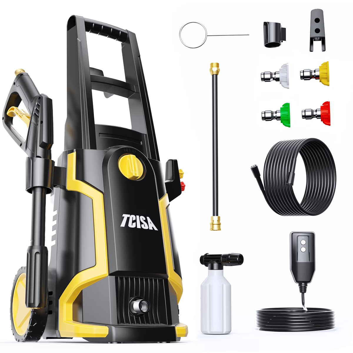 TCISA 3500 PSI Electric Pressure Washer, Max 2 GPM Power Washer with 35FT Power Cord 20FT Hose 4 Nozzles Soap Cannon for Car Garden Yard Hom