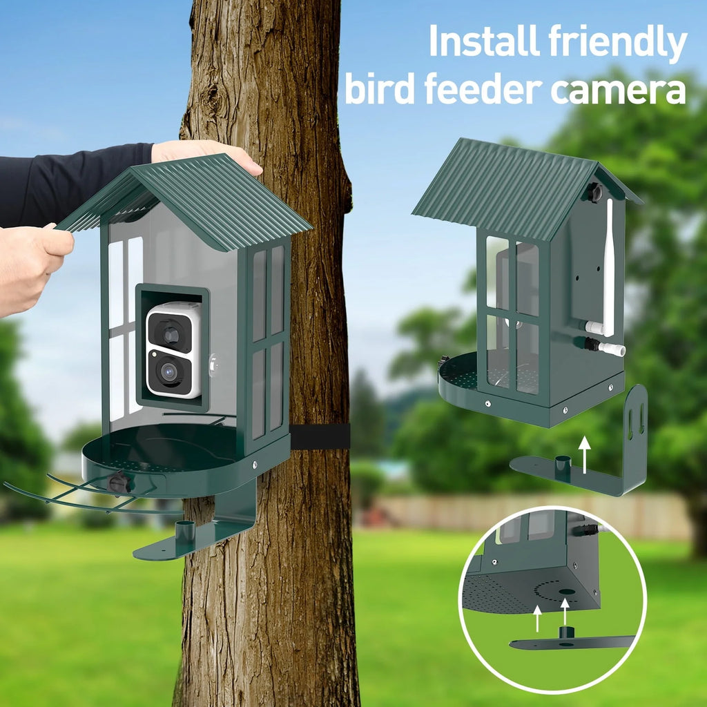 SOLIOM BF08 Smart Bird Feeder Camera with AI Identify Bird Species, Wild Bird Watching Cam, Live View, Instant Notifications, 5W Solar Panel - Metal Case