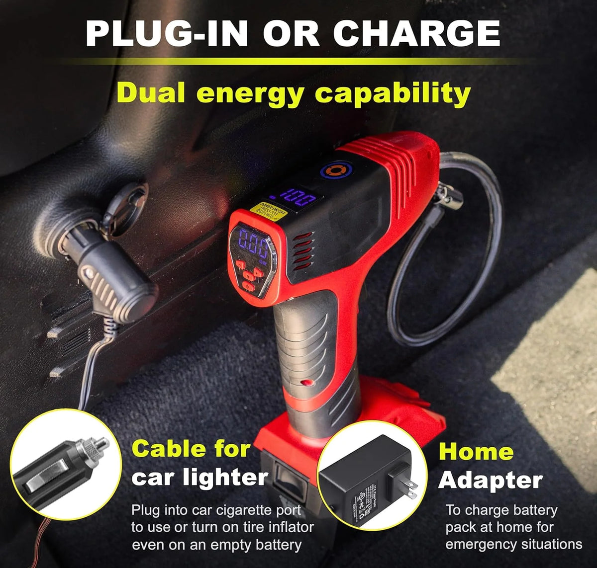 Bullseye Pro Max Deluxe Tire Inflator Portable Air Compressor, Portable Air Pump for Car Tires, Car Tire Inflator Portable - 150PSI, 12V DC 2000 Mahs, Tire Pressure Gauge, Rechargeable As Seen on TV