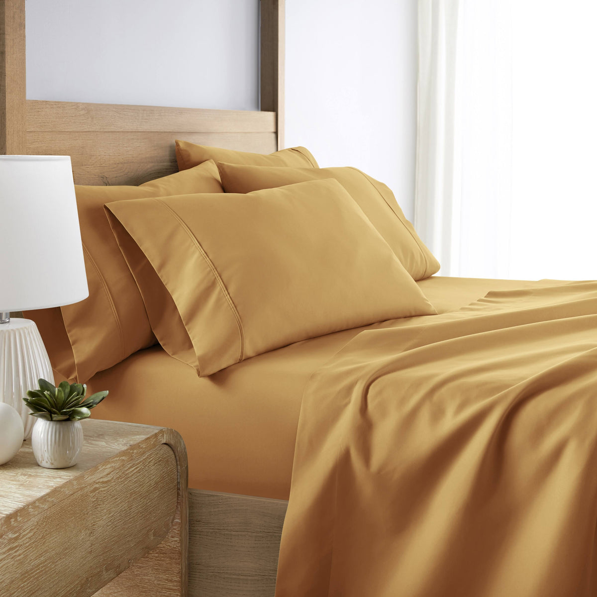 IEnjoy Home 6-Piece Home Collection Premium Ultra Soft Bed Sheet Set, Full, Gold