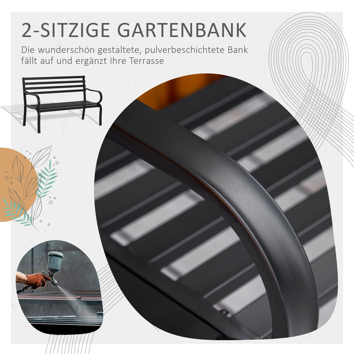 Outsunny 2-Sitzer Gartenbank Sitzbank 240kg belastbar Bank Gartenmöbel für den Innen- und Außenbereich geeignet 127 x 58 x 82 cm Schwarz