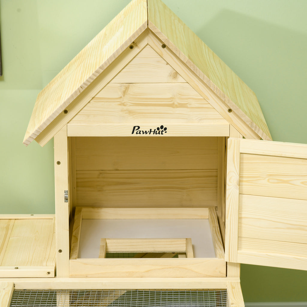 PawHut Kaninchenstall Villa aus Holz mit Laufstrecke, Rampe und verschließbaren Türen