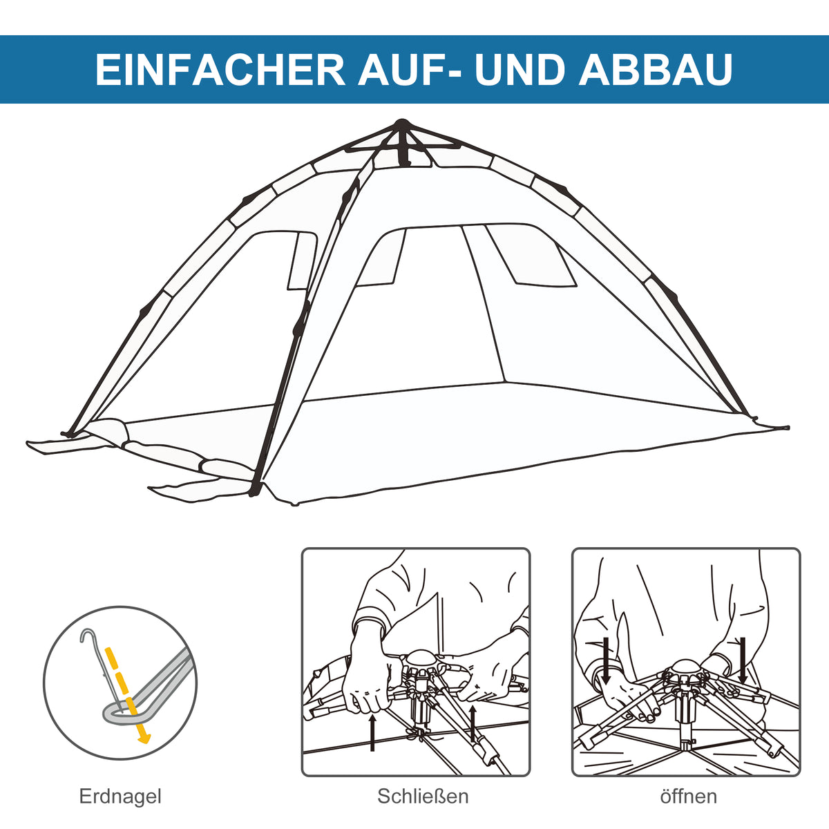 Outsunny Pop-up-Strandzelt, Fiberglasrahmen, 4 Taschen, Netzfenster, flexibel, Blau