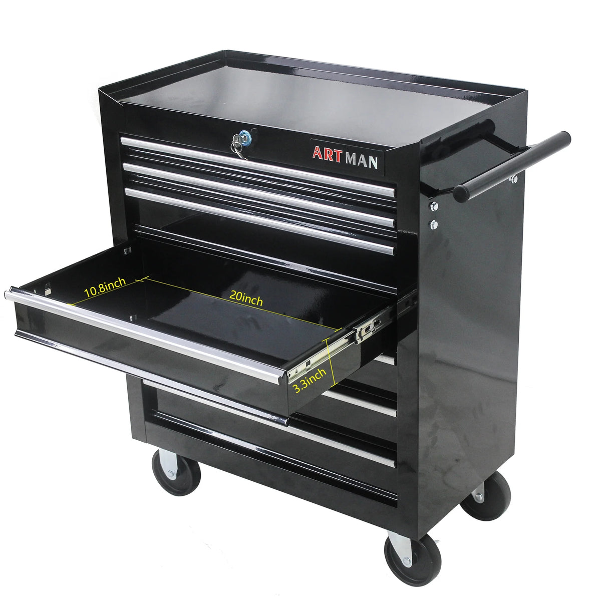 Aukfa Tool Chest, 24.5 in 7 - Drawer Steel Rolling Tool Box on Wheels for Workshop Garage, Red