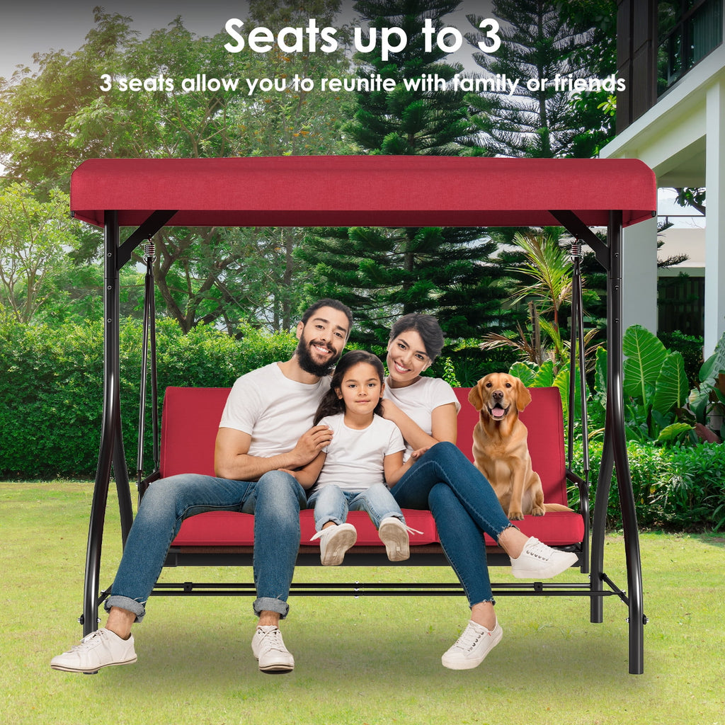 Arlopu 3 Person Porch Swing Outdoor Converting Canopy Swing Glider with Canopy