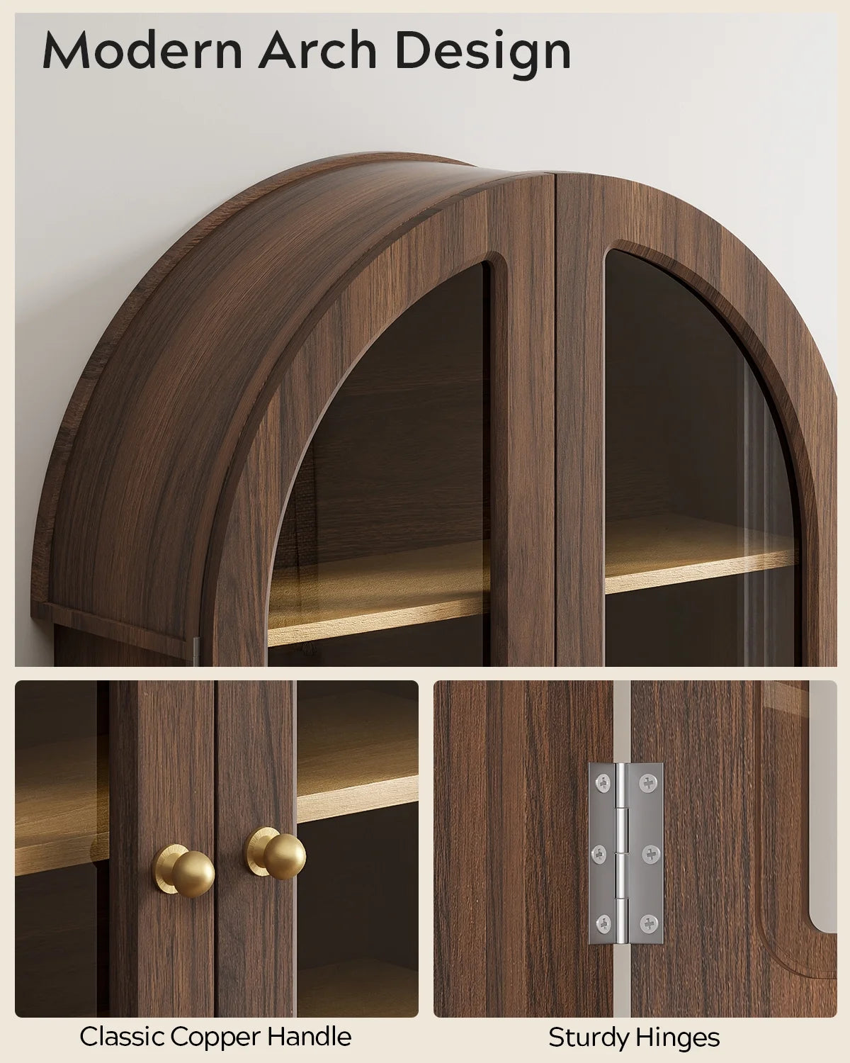 EYYTHUNG Modern Arched Wall Cabinet, Large Medicine Cupboard, Black Cabinet for Bathroom with Adjustable Shelf, Black Oak
