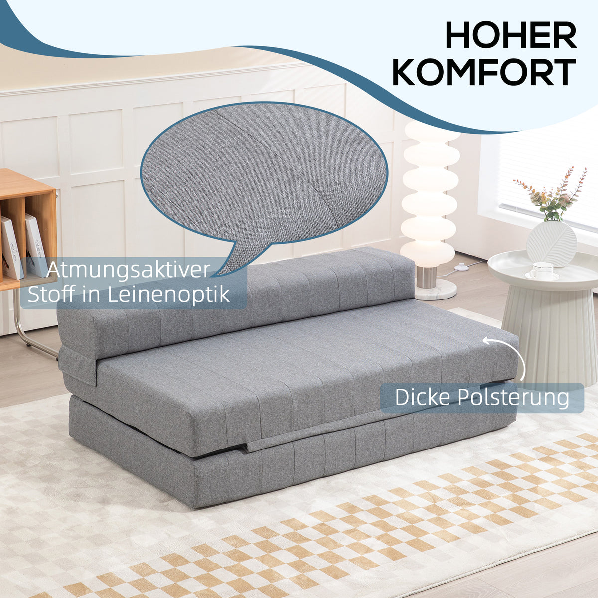 HOMCOM Klappsessel mit Bettfunktion, Gästebett, faltbar, bis 250 kg, 138x80x50 cm, Grau