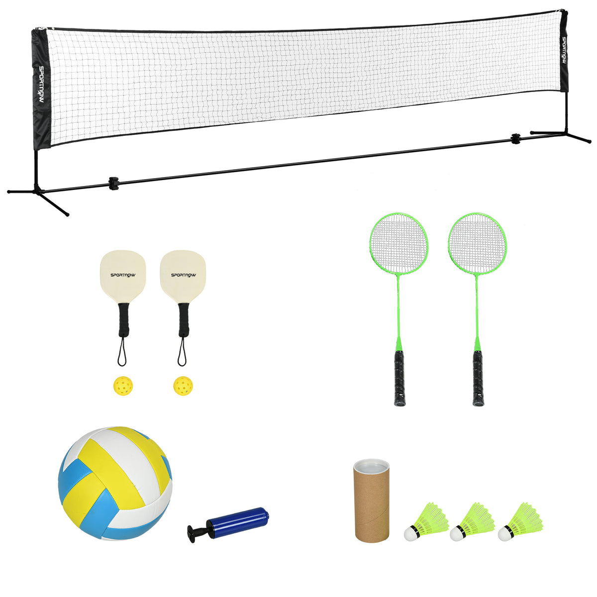 SPORTNOW Komplettset für Badminton, Pickleball und Volleyball, 3 in 1, Outdoor-Sportspiele mit höhenverstellbarem Netz