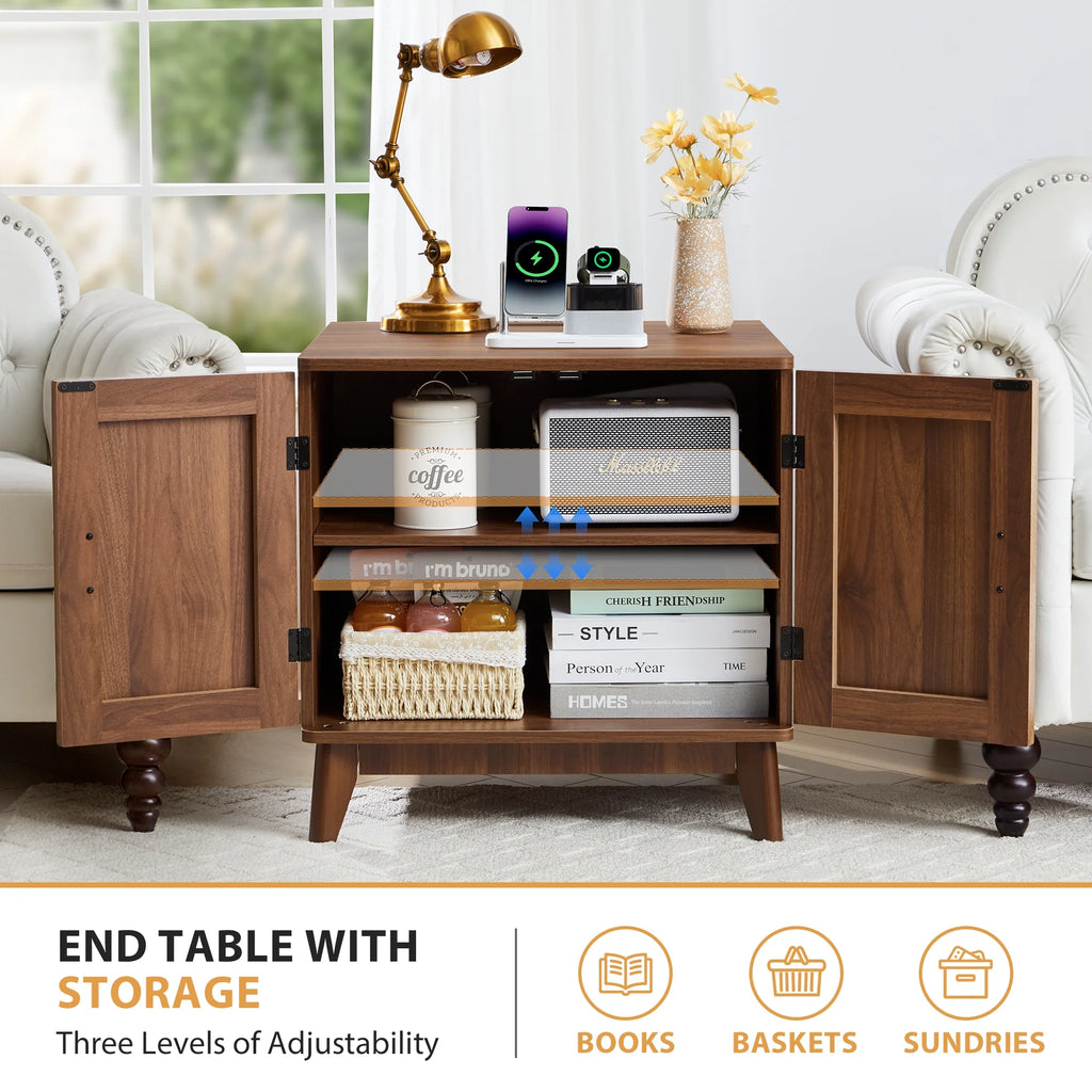 YOCWO Fluted Nightstand for Bedroom Set of 2, Wood Bedside Table Set of 2 with Drawers, Black