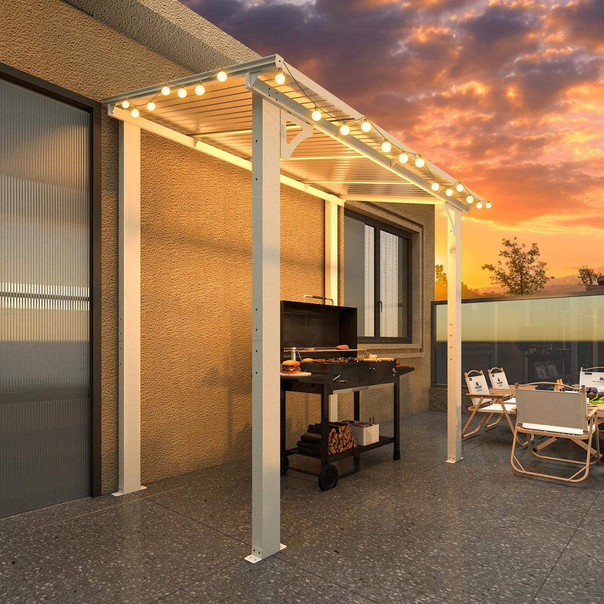 AECOJOY 8' x 5' Wall Mounted Gazebos Pergola, White