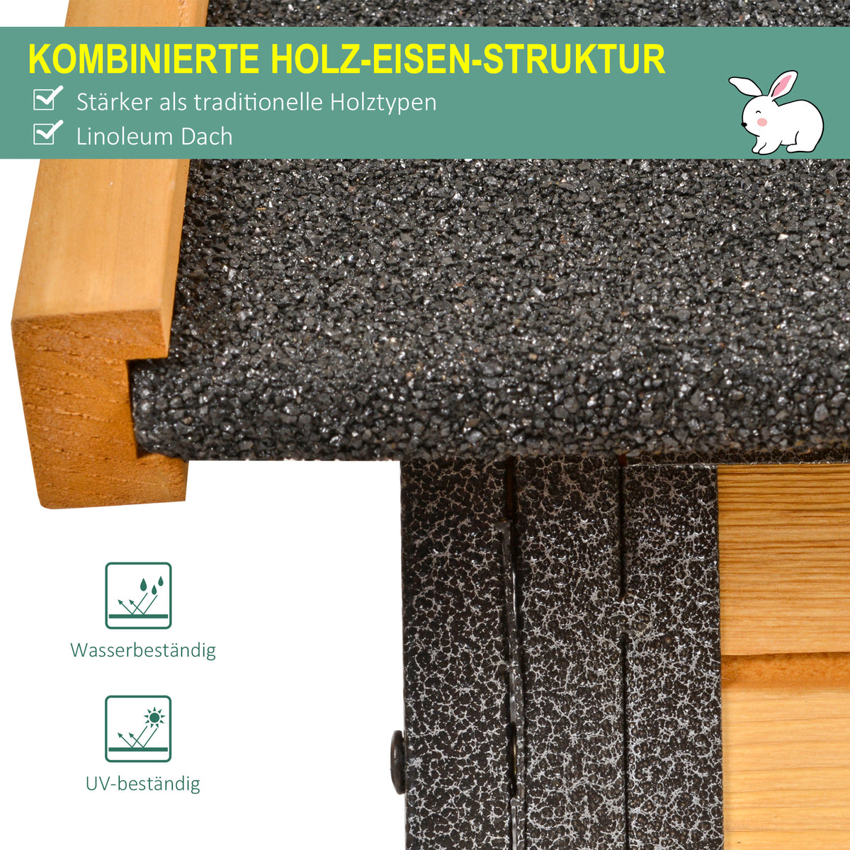 PawHut Kleintierstall mit Freigehege u. Rampe 122 cm x 63 cm x 92 cm Tannenholz Metall Hellgelb+Dunkelgrau