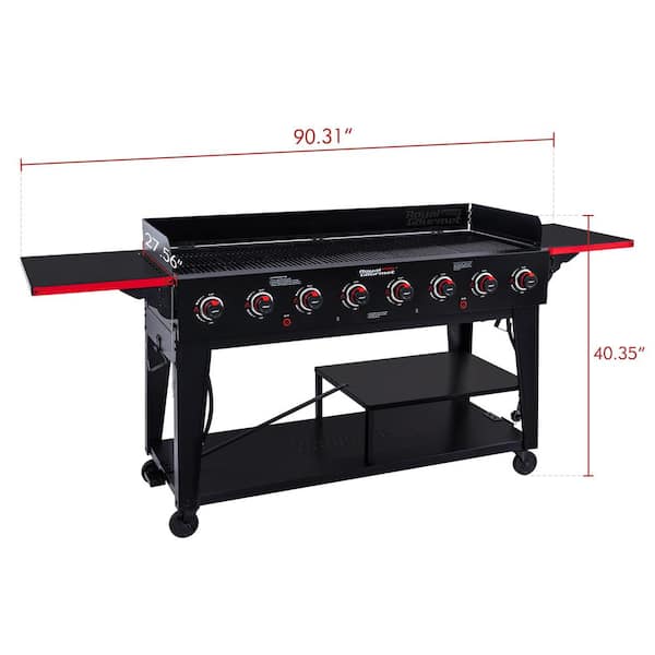 8-Burner Event Propane Gas Grill with 2 Folding Side Tables in Black